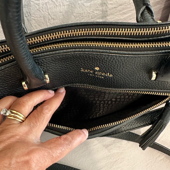 SOLD - Kate Spade Black Pebbled leather satchel with Charm or Bag scarf - Picture 7 of 16